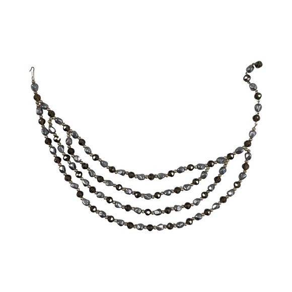 Vintage 4 Strand Necklace Silver Blue Clear Black Small Beads 1970s Short Fancy - Picture 2 of 4